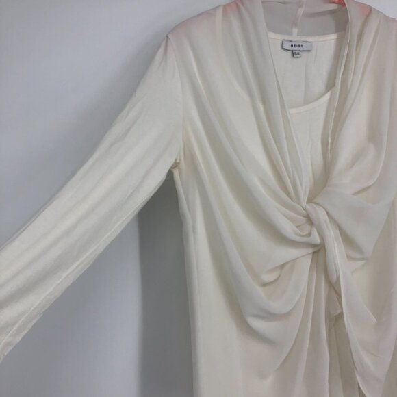 Reiss Ivory Tie twist Front Chiffon Layered 3/4 sleeve blouse size 0 - Picture 6 of 15